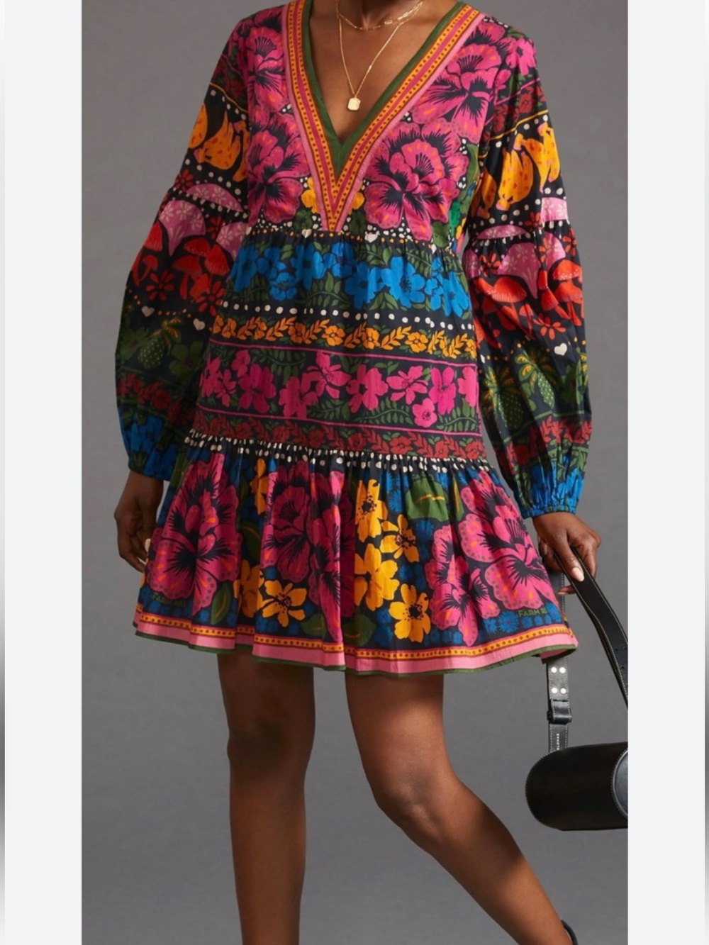 NWT retail $190 size M #Anthropologie,#FarmRio “Bright floral tunic mini dress”. - Picture 2 of 7